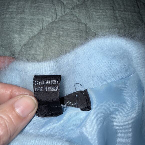 RARE Connie A Lee Blue Fluffy Fuzzy Vintage Angora Cardigan Sweater XL Pockets - Picture 6 of 10